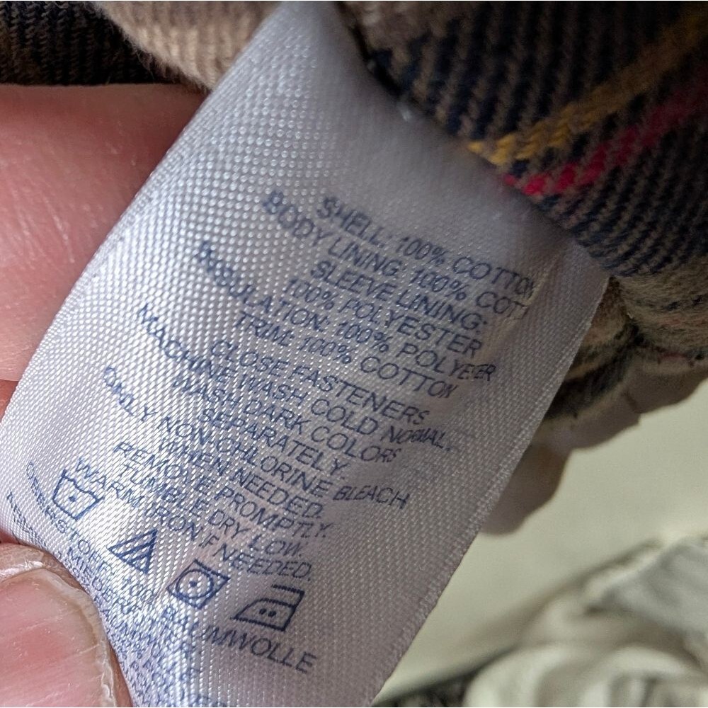 Vintage 90s Lands End Barn Jacket XL Tan Canvas Plaid Lined Chore Coat Dadcore - Picture 9 of 16